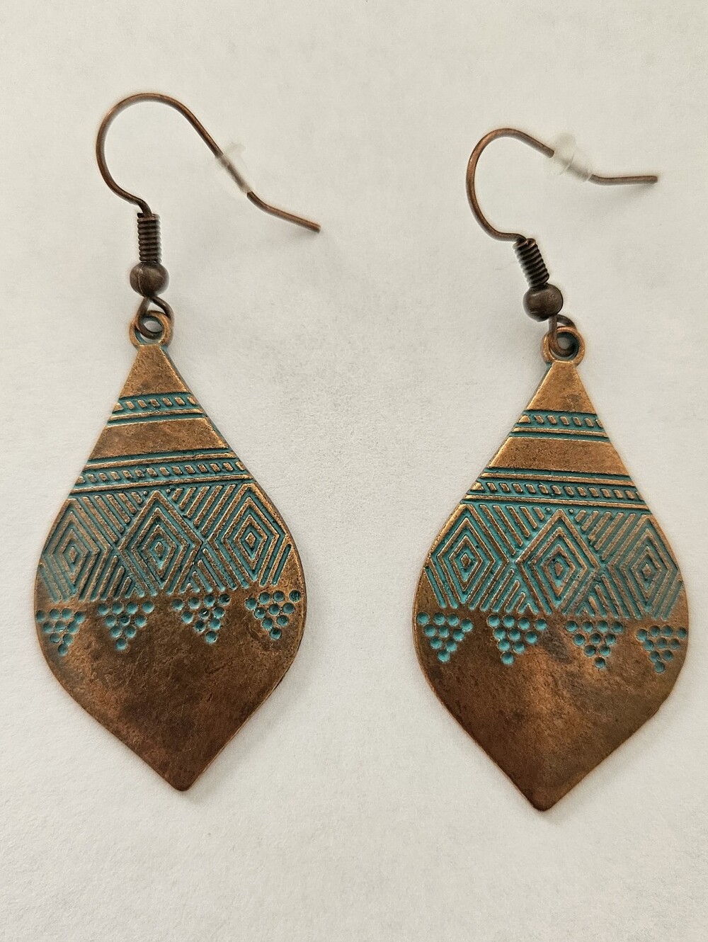 NWT Bohemian Teardrop Blue and Brown Earrings Leightweight Cottagecore Teal